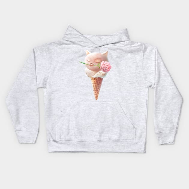 Summer Rose Cat Ice Cream Cone Kids Hoodie by zkozkohi